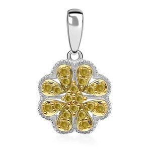 Yellow Diamond Floral Pendant, Rhodium & Platinum Over Sterling Silver 0.25 ctw